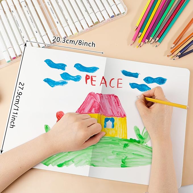 Gueevin 4 Pcs Hardcover Blank Board Book for Kids Chunky Thick Pages Book for Students Adults Sketching Drawing Writing School Office (8 x 11 Inch)