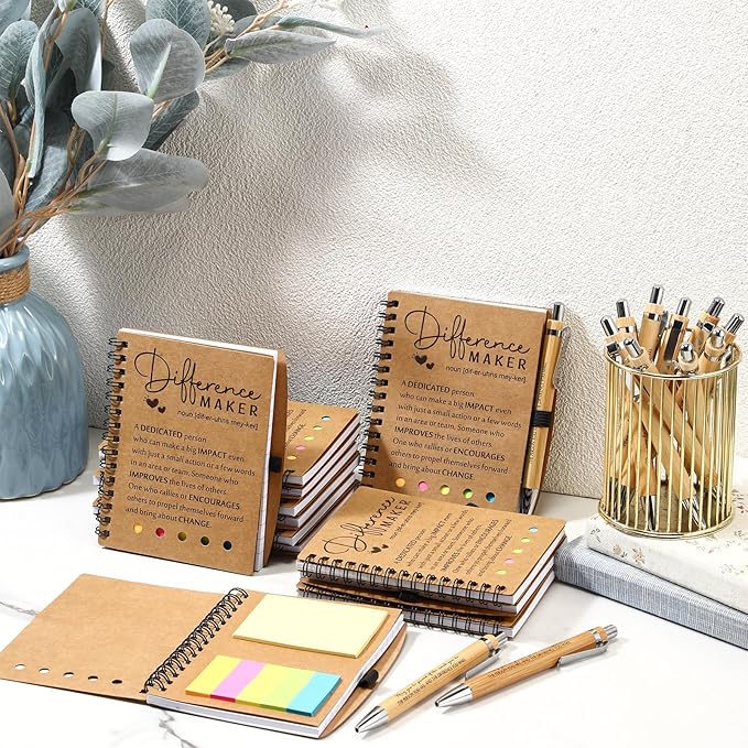 Jetec 25 Sets Bulk Employee Appreciation Gifts Bulk Inspirational Spiral Notebook with Note Ballpoint Pen Thank You Gifts for Volunteer Social Worker Nurse Staff Coworker Students (Difference Maker)