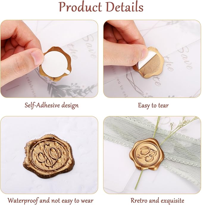 Yoption Initial R Wax Seal Stickers, 100 Pack Antique Gold Letter Self Adhesive Envelope Sealing Stickers for Wedding Party Birthday Christmas (R)