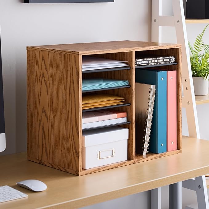 Safco Wooden Paper and Mail Organizer for Home Office and Classroom, Adjustable Shelves and Stackable