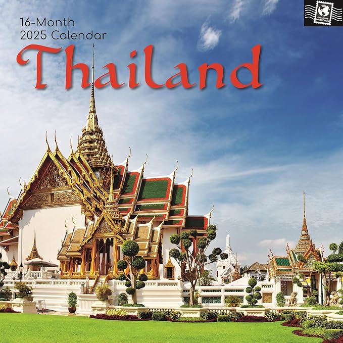 The Gifted Stationary 2025 Square Wall Calendar, Thailand, 16-Month Passport Collection Theme Hanging Calendar with 180 Reminder Stickers, Month Planner for Creative Spaces, 12x12 In