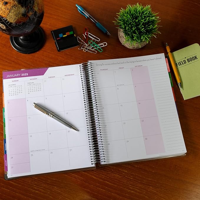 Aug 2024-Jul 2025 Deluxe Teacher Planner Notebook 8.5x11 Daily Weekly Monthly Organizers with 7 Periods, Pocket Folder, Dated Calendar, Page Tabs, Bookmark and Planning Stickers (Golden Desert)