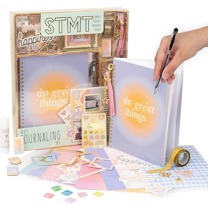 STMT D.I.Y. Journal Set, 70-Sheet Hardcover Spiral-Bound Journal Kit, Over 35 Stationery Supplies, Including Journal Stickers, Frames, Pen, Keychain, Glue Stick & More, Journaling Kit, Girls Journal