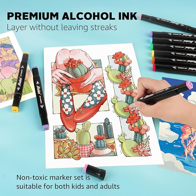 204 Colors Alcohol Markers Set, Dual Tips Blender Art Markers for Drawing, Permanent Sketch Markers for Kids adult coloring, Alcohol Based Markers, Adults Coloring and Artist Illustration.