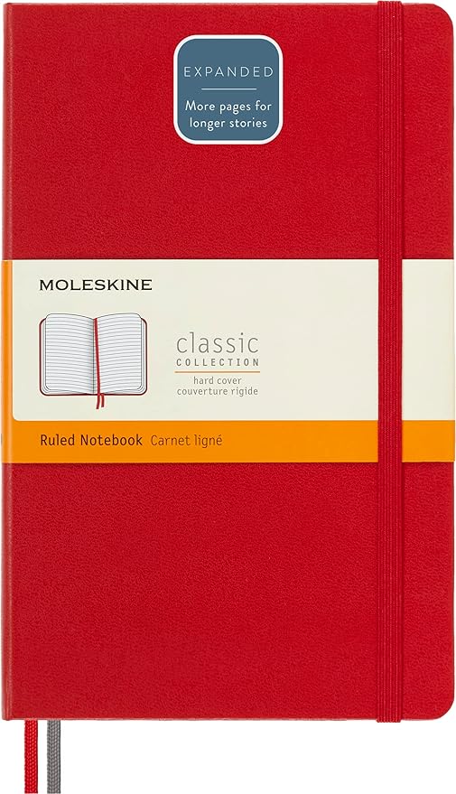 Moleskine Classic Expanded Notebook, Hard Cover, Large (5" x 8.25") Ruled/Lined, Red, 400 Pages