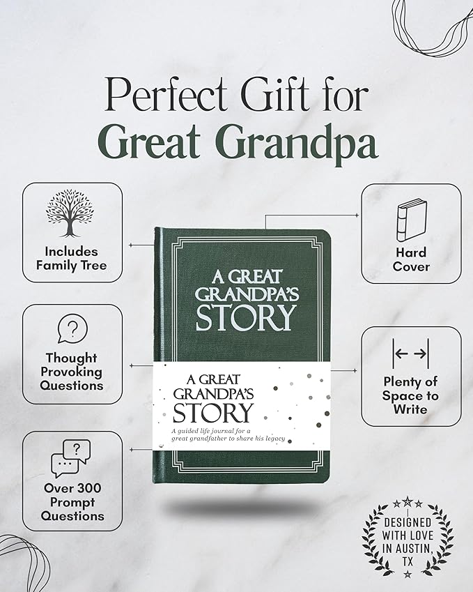 Great Grandpa's Life Story Journal (Hardcover): A Meaningful Keepsake to Share His Journey and Memories, Book Includes 250+ Prompt Questions, Sentimental Gifts for Father's Day, Birthday & Christmas