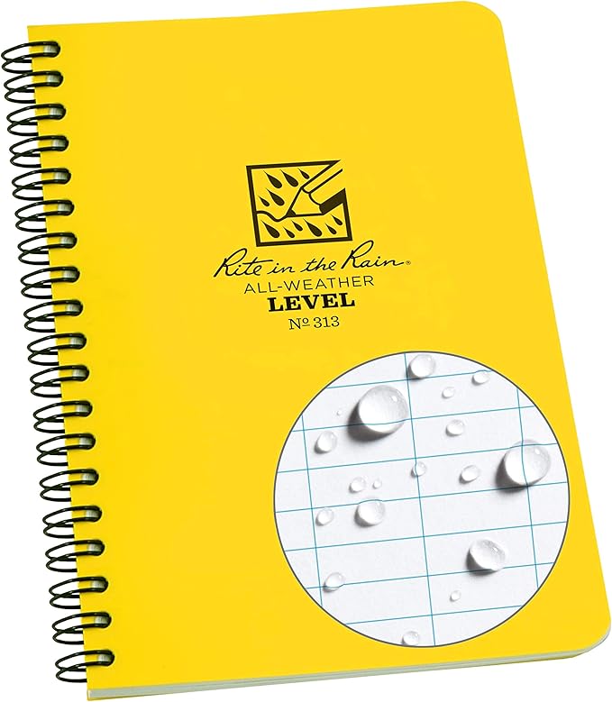 Rite in the Rain Weatherproof Side Spiral Notebook, 4.625" x 7", Yellow Cover, Level Pattern (No. 313)