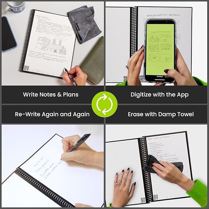 Rocketbook Core Reusable Spiral Notebook, Executive Size 6x8.8, Red - Lined Pages, App-Connected, Erasable, Durable Cover, Ideal for School, Work, and Creative Projects