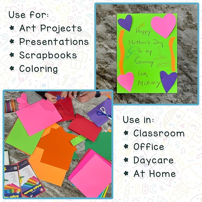 Hygloss Assorted Bright Colored Paper - 24 lb, 89 GSM, Acid-Free, Fade-Resistant, 11x17-Inch Ledger Size Color Copy Paper, 240 Sheets, 12 Colors