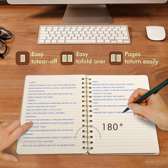 Lined Spiral Notebook College Ruled A5 Journal Book for Note Taking, 160 Pages Writing Journal for Office and Home School Supplies 5.75x8.125 inch (3pack-Reefblue)