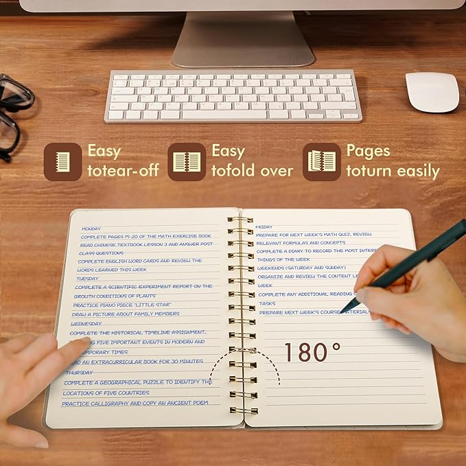 Spiral Notebook-6.10" x 8.19" College Ruled Journal with Inner Pockets and 192 Pages,PU Leather Cover Business Journal, Twin-Wire Binding Notebook Perfect for Office & Home School Supplies