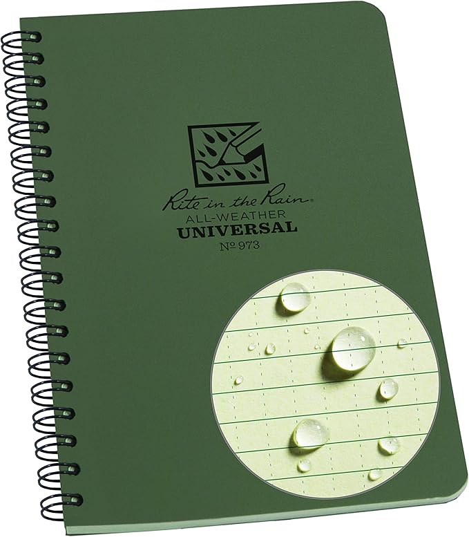 Rite In The Rain Weatherproof Side Spiral Notebook, 4.625" x 7", Green Cover, Universal Pattern (No. 973), 7 x 4.875 x 0.375