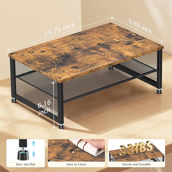 2-Tier Computer Monitor Stand Riser, Desk Organizer for Monitor, Printer & Laptop Stand, Desktop Workspace Organizers for Office Supplies(Brown)