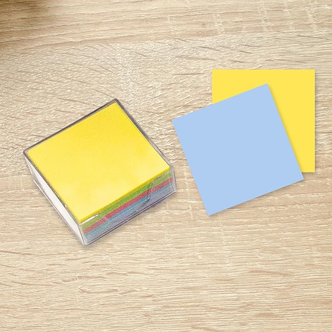BAZIC Color Paper Cube w/Durable Tray, 3" X 3" 300 Count/Pack, Mini Memo Papers Pads Note Paper Reminders (Non Sticky), Assorted Colors, 2-Pack