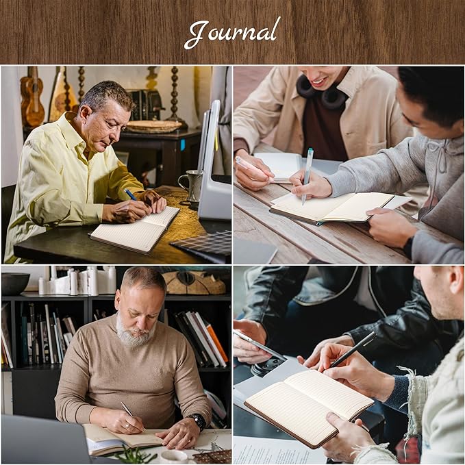 CAGIE Lined Journal for Men Soft Cover Notebook Leather Journals for Writing, 180 Lay Flat Vintage Mens Journal Personal Diary, 5.7'' X 8.3'', Dark Green