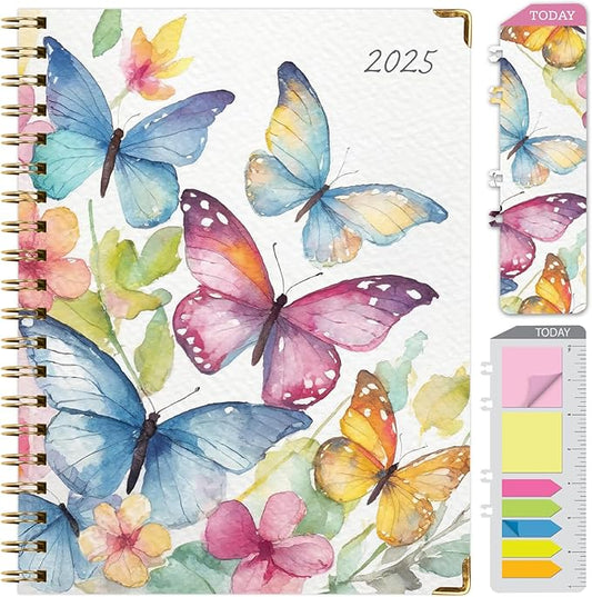 HARDCOVER 2025 Planner, 8.5"x11": 14 Months (November 2024 - December 2025), Daily Weekly Monthly Planner, Yearly Agenda, Bookmark, Pocket Folder and Sticky Note Set (Watercolor Butterflies)