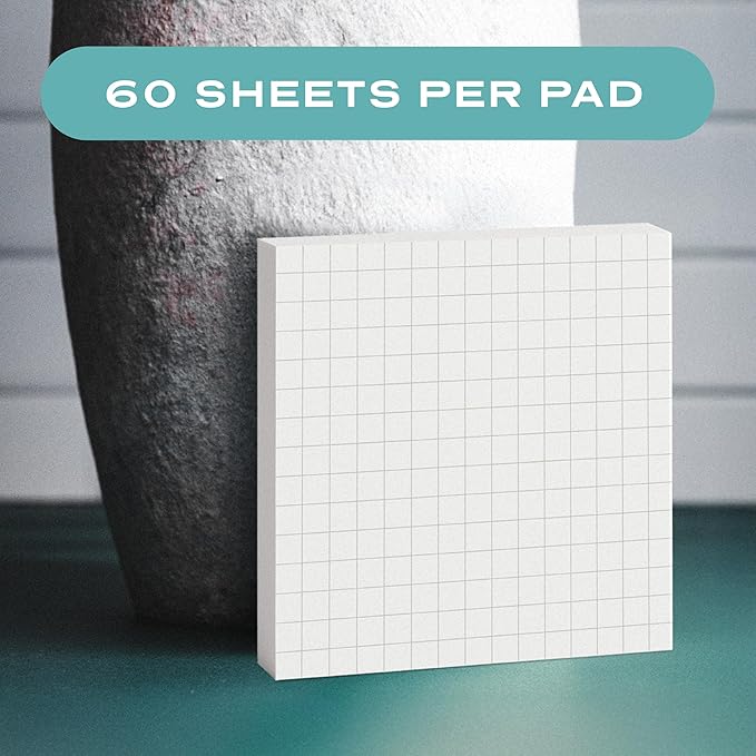 Sticky Notes Graph Paper 12pk | 3x3 Inch Small Self Stick Notepads for Desk and School Supplies