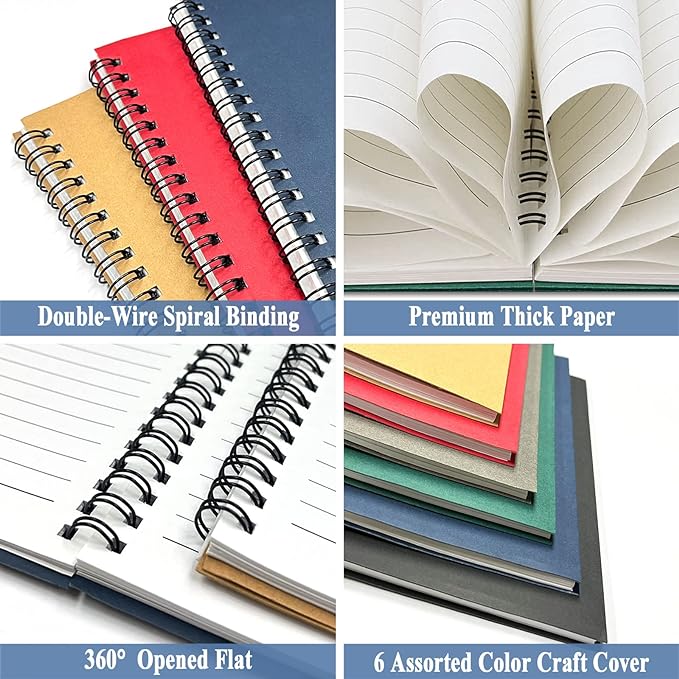 GINMLYDA 12Pack Small Spiral Notebook A5, 8.25x5.5” 120 Lined Pages Wide Ruled Spiral Journal Bulk Blank Kraft Cover Spiral Bound Notebook & Writing Pads for Home Office Meeting Work Note Taking