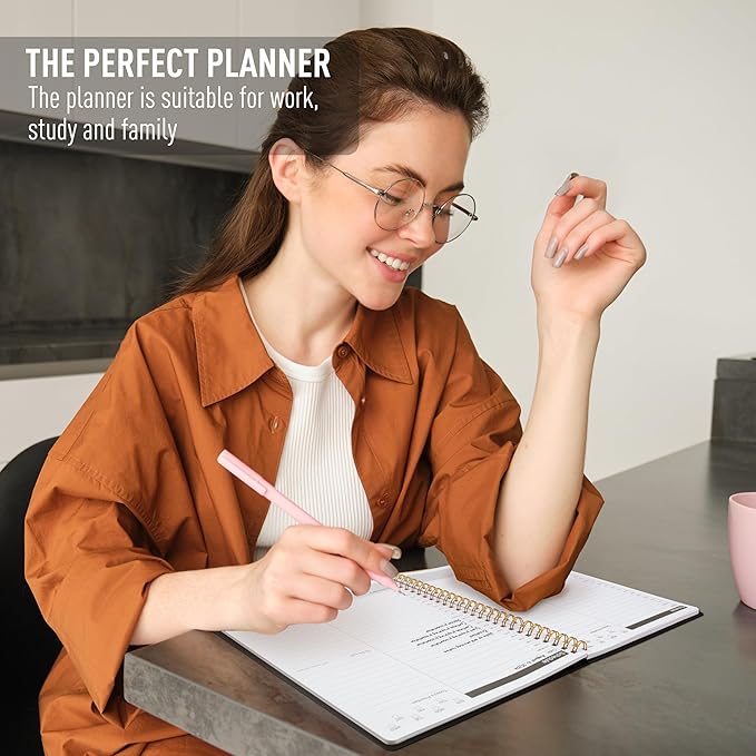 24 Hour Schedule Daily Planner - Undated To Do List Notebook with Hourly Schedule, 7" x 10", Spiral Organize Your Tasks and Appointments for Work, School, and Home - Black