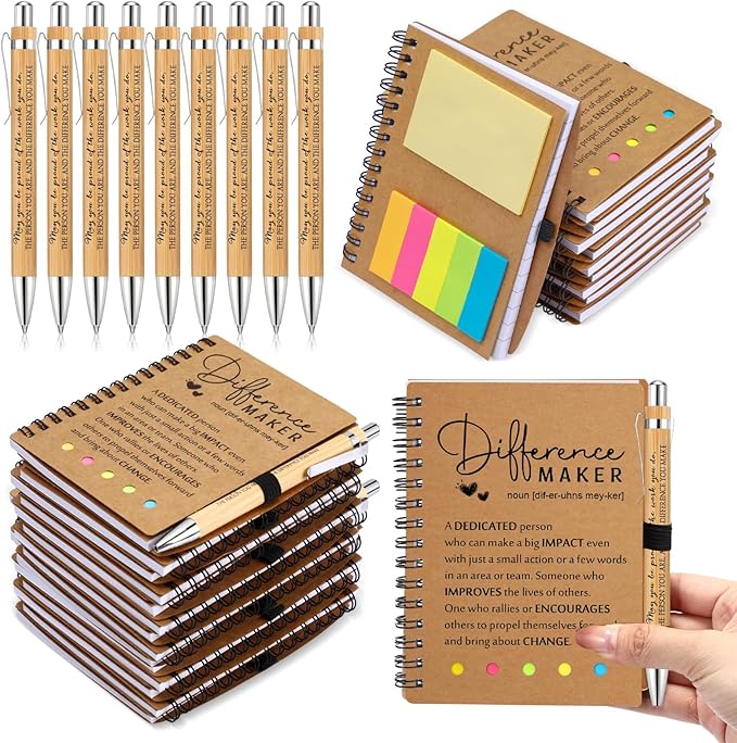 Jetec 25 Sets Bulk Employee Appreciation Gifts Bulk Inspirational Spiral Notebook with Note Ballpoint Pen Thank You Gifts for Volunteer Social Worker Nurse Staff Coworker Students (Difference Maker)
