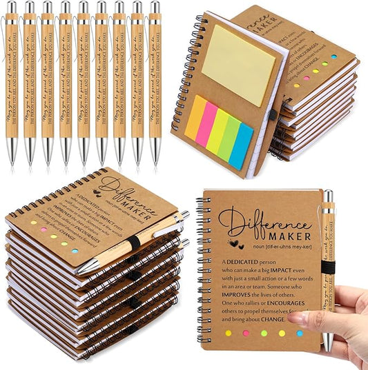 Jetec 25 Sets Bulk Employee Appreciation Gifts Bulk Inspirational Spiral Notebook with Note Ballpoint Pen Thank You Gifts for Volunteer Social Worker Nurse Staff Coworker Students (Difference Maker)