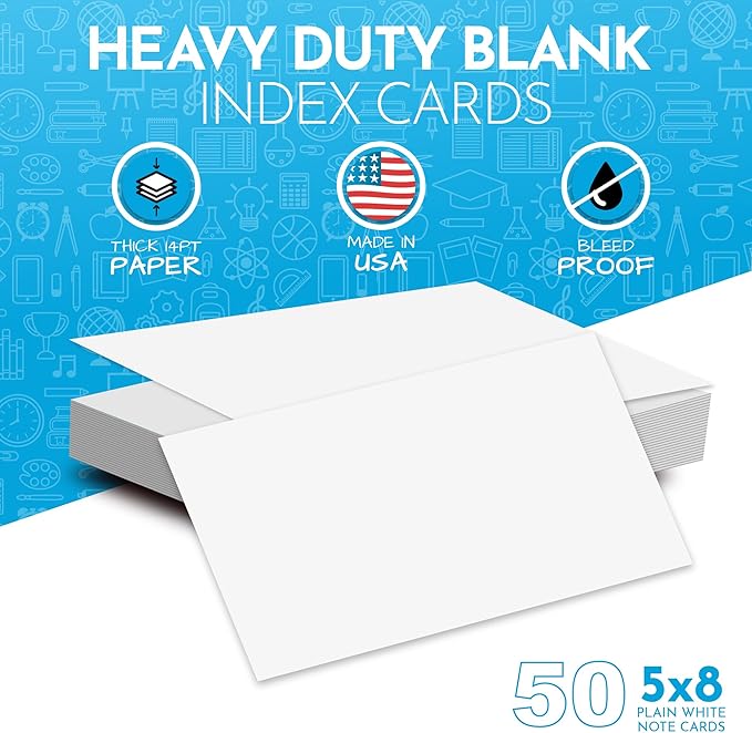 Home Advantage 5x8 Blank Index Cards - Our 50 Pack of Plain Index Cards Use Heavy Duty Cardstock to Make Them Bleed Proof - These Big Flash Cards Make Perfect Blank Note Cards & Blank Flashcards