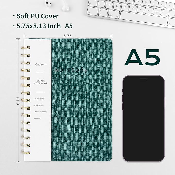 Spiral Notebook-6.10" x 8.19" College Ruled Journal with Inner Pockets and 192 Pages,PU Leather Cover Business Journal, Twin-Wire Binding Notebook Perfect for Office & Home School Supplies