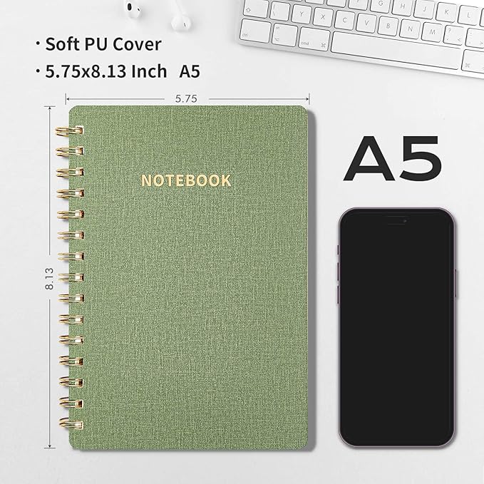 Lined Spiral Notebook College Ruled A5 Journal Book for Note Taking, 160 Pages Writing Journal for Office and Home School Supplies 5.75x8.125 inch - Green Blue Black