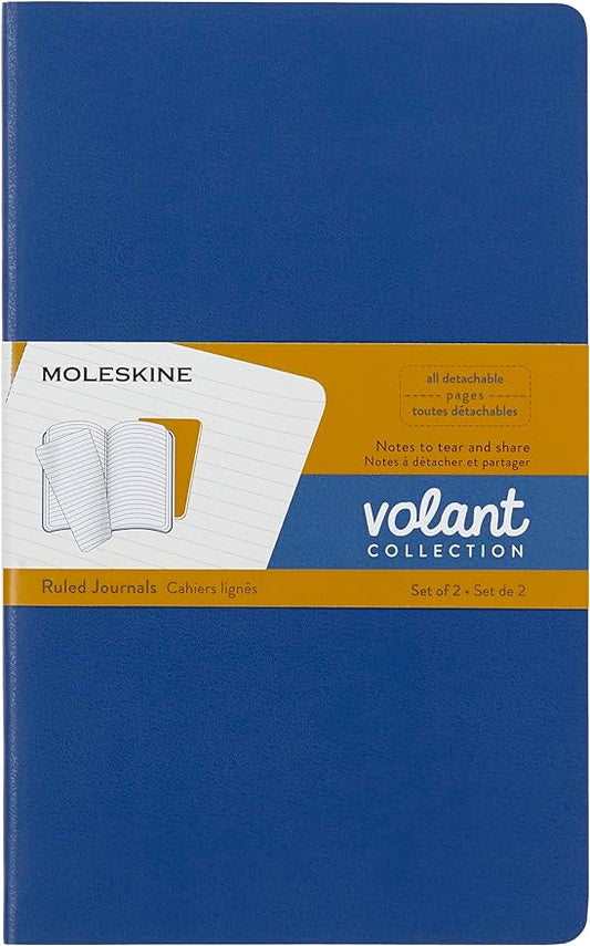 Moleskine Volant Journal, Soft Cover, Large (5" x 8.25") Ruled/Lined, Forget-Me-Not Blue/Amber Yellow, 96 Pages (Set of 2)