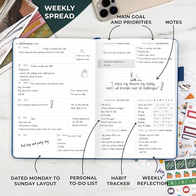 Clever Fox Dated Planner Premium Edition – 2025-2026 Weekly Planner for Planning, Goal Setting & Time Management – Planner Notebook with Habit Tracker & to-do List – A5 Size (Mystic Blue)