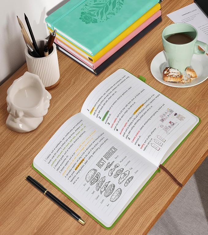 Lined Journal Notebook for Women, A5 Hardcover Leather Journals for Writing, 200 Pages Thick Travel Daily Journal, College Ruled Notebook for Work School, Note Taking, Business 5.75'' X 8.38'' Cyan