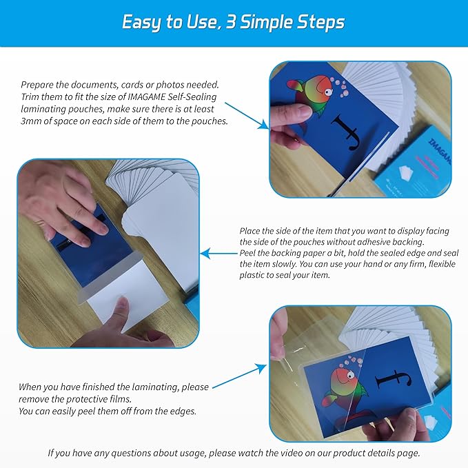 Self-Sealing Laminating Pouches, 2.9" x 3.9" for Playing Cards and Poker Size Flash Cards, 20 Packs 18mil Adhesive Lamination Sheets, Waterproof, No Machine Needed