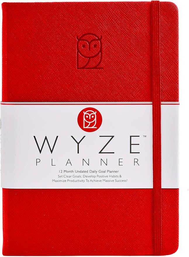 Pro - Goal Setting Planner to Increase Productivity and Achieve Personal and Business Goals. 12 Month Undated Daily, Weekly and Monthly Journal Organizer with Calendar (Red)