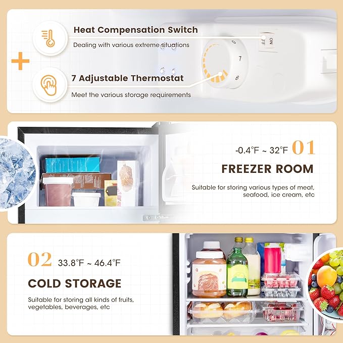 Manastin 3.55 Cu.Ft Mini Fridge with Freezer, Small Refrigerator with 2 Doors for Kitchen, Dorm, Office and Bedroom, Mini Refrigerator with Adjustable Shelves (Black)