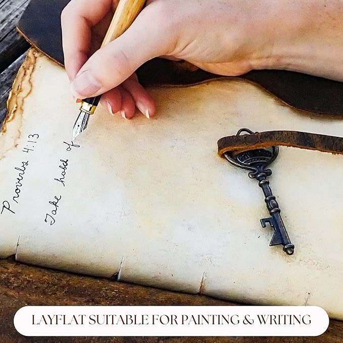 LEATHER VILLAGE Vintage Leather Journal – 200 Handmade Vintage Deckle Edge Paper – Leather bound Journal For Women Men – Vintage Key Closure - Book of Shadows - Blue - 10X7 inches
