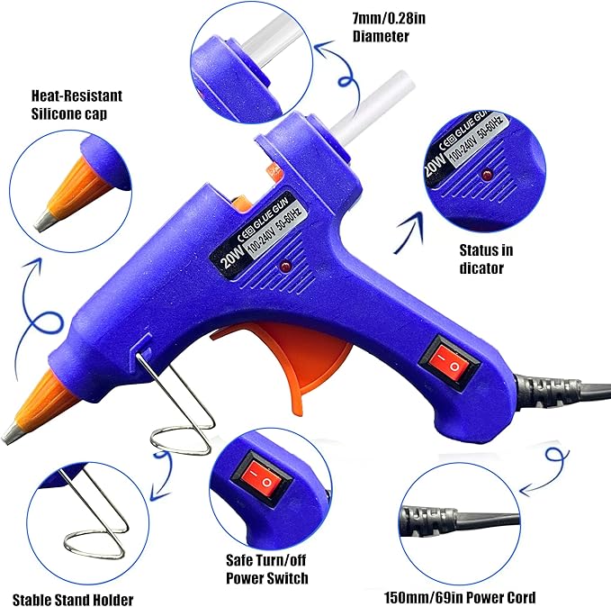 Mini Hot Glue Gun 10pcs Glue Stick Hot Glue Gun Set For Quick Repair Artist DIY Art Home 20w White