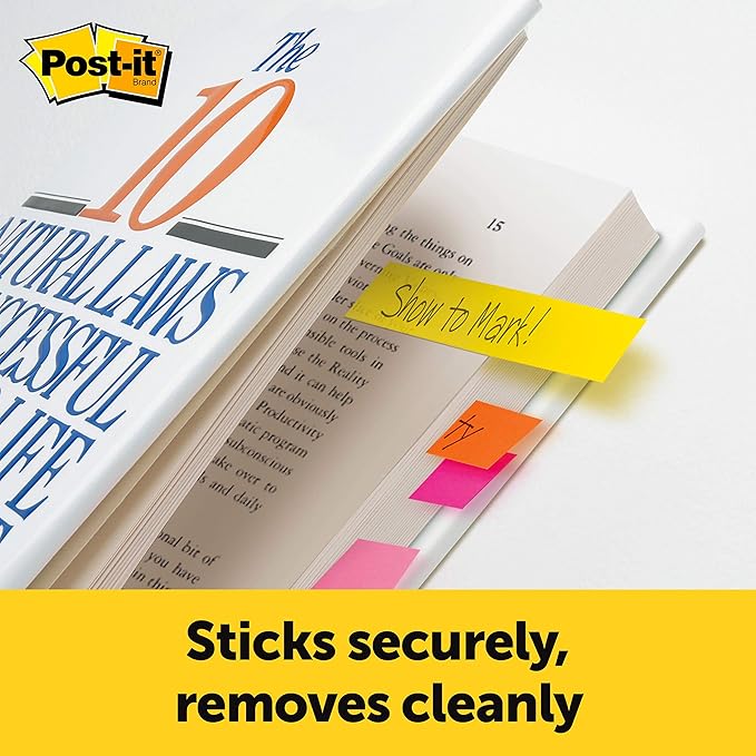 Post-it Page Markers, Assorted Colors, 1/2 in x 2 in, 50 Sheets/Pad, 5 Pads/Pack (670-5AF)