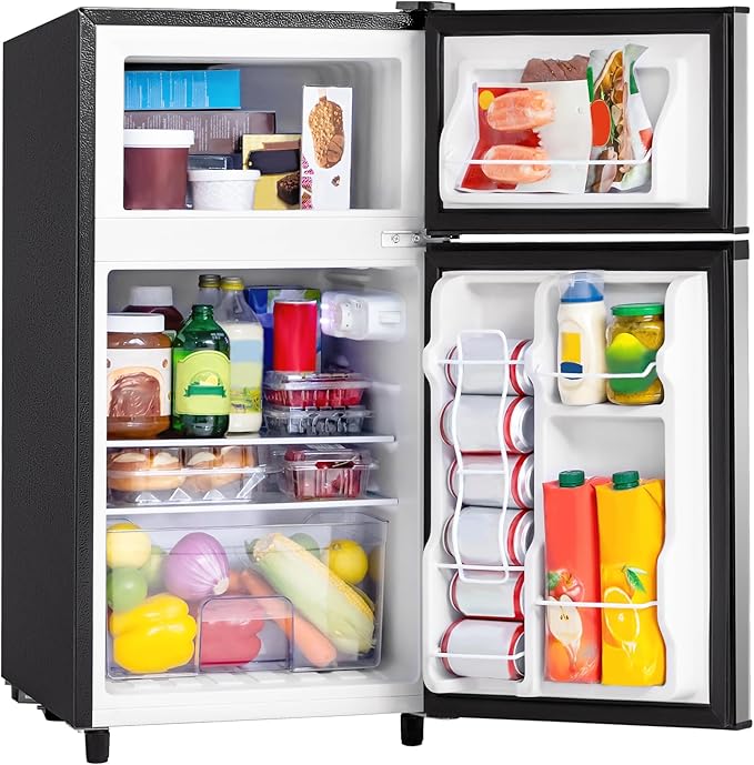 Manastin 3.55 Cu.Ft Mini Fridge with Freezer, Small Refrigerator with 2 Doors for Kitchen, Dorm, Office and Bedroom, Mini Refrigerator with Adjustable Shelves (Black)