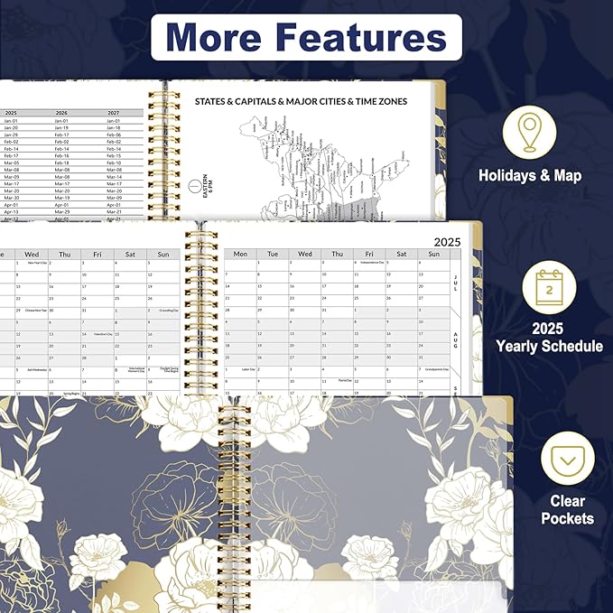 SUNEE 2025 Appointment Book, Quarter-Hourly, Weekly & Monthly - from January 2025 - December 2025, 6.4"x8.3" Flexible Cover, Notes, Pockets, Bookmark, Spiral Binding, Vintage Floral