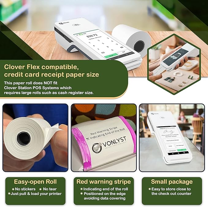 Thermal Paper Roll for Clover Flex Receipt Paper 2 1/4 x 55 (20 rolls)