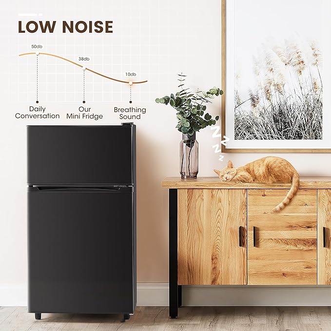 Manastin 3.55 Cu.Ft Mini Fridge with Freezer, Small Refrigerator with 2 Doors for Kitchen, Dorm, Office and Bedroom, Mini Refrigerator with Adjustable Shelves (Black)