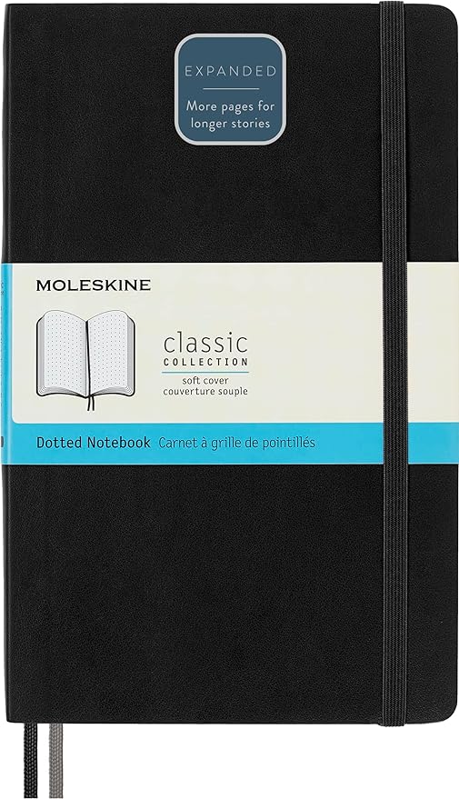 Moleskine Classic Expanded Notebook, Soft Cover, Large (5" x 8.25") Dotted, Black, 400 Pages
