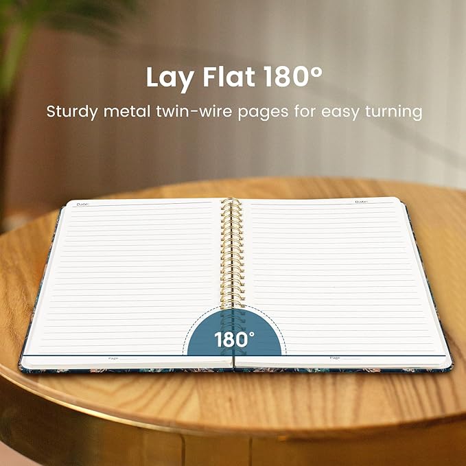 Pretty Cute Lined Spiral Journal Notebook for Women, Aesthetic College Ruled Notebook for Work & Note Taking, A5 Hardcover Journal for Writing, 140 Pages, Royal Flowers