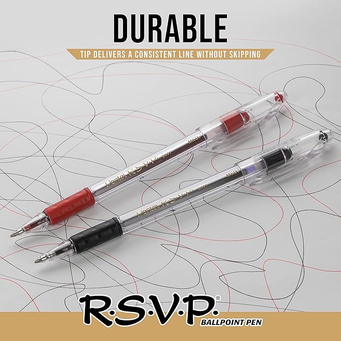 Pentel R.S.V.P. Ballpoint Pen, Medium Line, Red Ink, 2/Pack (BK91BP2B)