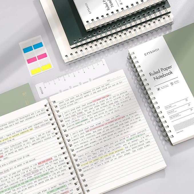 EMSHOI Lined Journal A4 Spiral Notebook, College Ruled Notebook, 300 Pages/150 Sheets, 100gsm Acid-Free Paper, Waterproof Softcover Notebook for School, Work, Writing, 8.27" × 11.2" - Dark Green