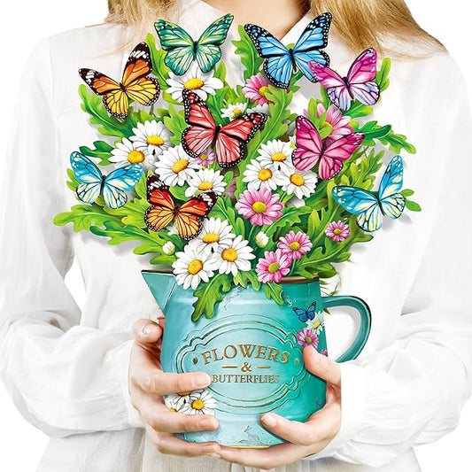 Airpark Pop Up Flower Cards, Paper Flowers Bouquet 12’‘ Daisies and Butterflies 3D Popup Greeting Cards with Blank Note Card and Envelope, Birthday,Easter, Get Well Cards Gifts for Women Mother