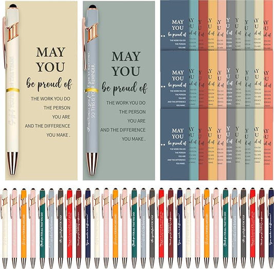 30 Set Employee Appreciation Ballpoint Pens with Inspirational Stylus Tips Cards Team Thank You for Coworkers Team Nurse Teacher Staff Favors