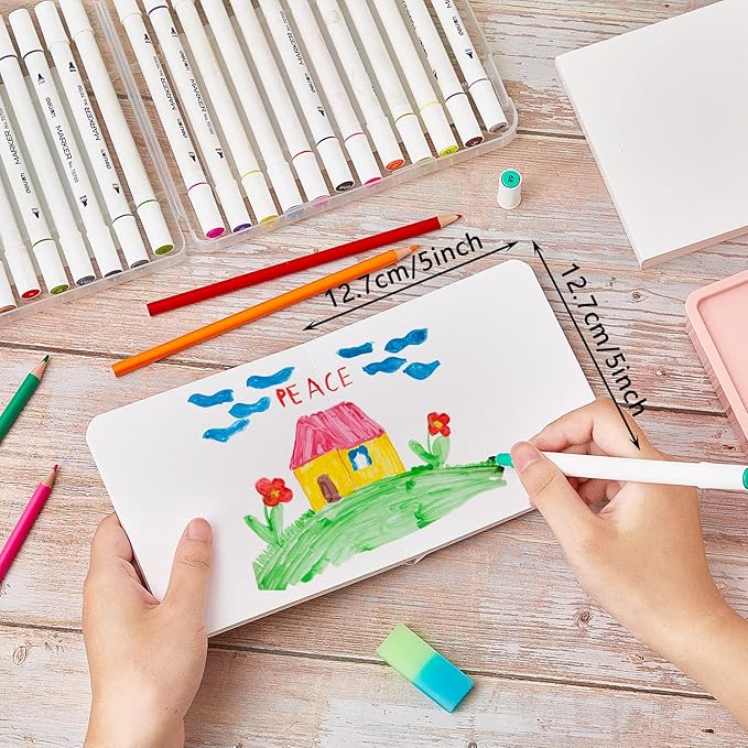 Gueevin 4 Pcs Hardcover Blank Board Book for Kids Chunky Thick Pages Book for Students Adults Sketching Drawing Writing School Office (5 x 5 Inch)