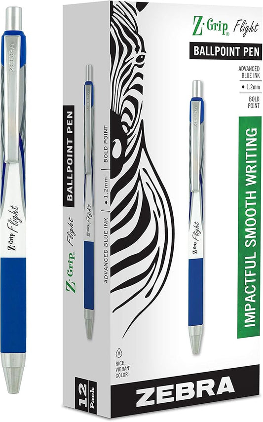 Zebra Pen Z-Grip Flight Retractable Ballpoint Pen, Bold Point, 1.2mm, Blue Ink, 12-Count (21920) - (Case of 6, 72 Count Total)