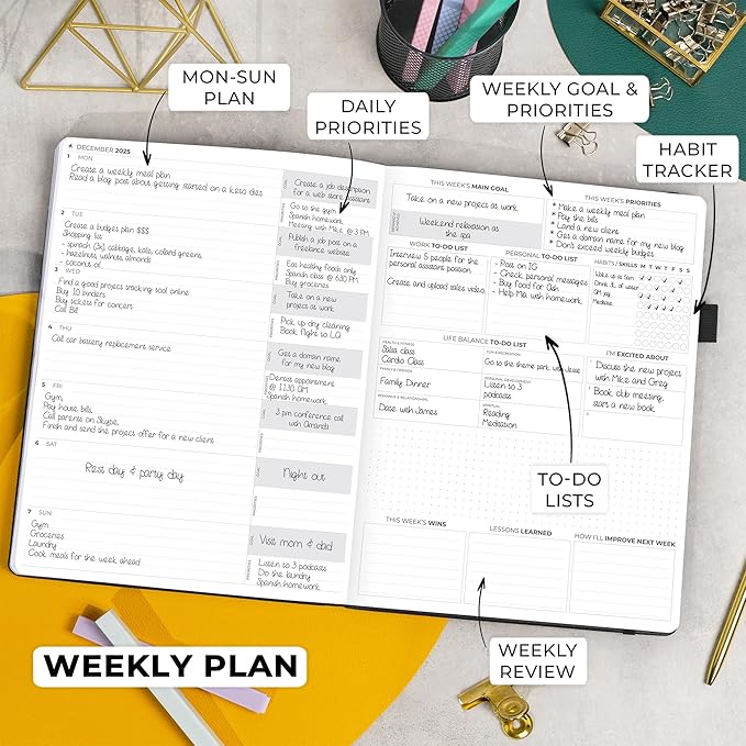 Clever Fox Planner PRO Premium Jan 2025-Jan 2026 – Luxurious Weekly, Monthly & Budget Agenda Organizer for Productivity & Reaching Goals, A4 Hardcover + Keepsake Box – Black